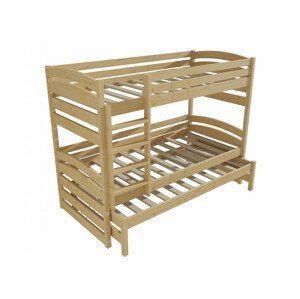 Patrová postel s výsuvnou přistýlkou PPV 020 (Rozměr: 90 x 190 cm, Prostor mezi lůžky: 100 cm, Barva dřeva: bezbarvý lak)