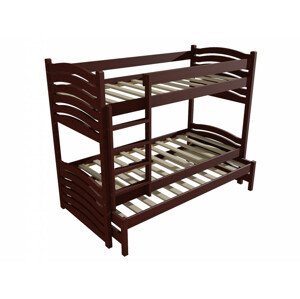 Patrová postel s výsuvnou přistýlkou PPV 021 (Rozměr: 90 x 190 cm, Prostor mezi lůžky: 80 cm, Barva dřeva: moření ořech)
