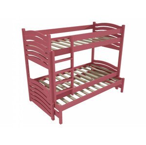 Patrová postel s výsuvnou přistýlkou PPV 021 (Rozměr: 90 x 200 cm, Prostor mezi lůžky: 80 cm, Barva dřeva: barva růžová)