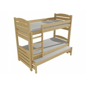 Patrová postel s výsuvnou přistýlkou PPV 022 (Rozměr: 90 x 190 cm, Prostor mezi lůžky: 80 cm, Barva dřeva: surové dřevo)
