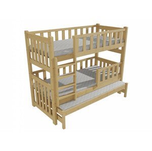 Patrová postel s výsuvnou přistýlkou PPV 023 se zábranou (Rozměr: 90 x 200 cm, Prostor mezi lůžky: 80 cm, Barva dřeva: surové dřevo)