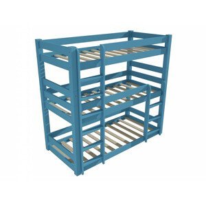 Trojlůžková patrová postel 8X8 08A (Rozměr: 80 x 180 cm, Barva dřeva: barva modrá)