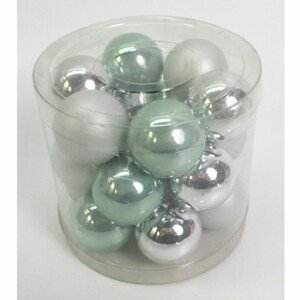 Ozdoby skleněné,mix zelená se stříbrnou, pr.3cm, cena: 1 balení (18ks) VAK116-3, sada 3 ks