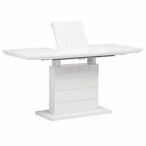 Jídelní stůl 110+40x70 cm, bílá skleněná deska 4 mm, MDF, bílý matný lak HT-420 WT