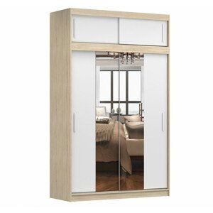 Šatní skříň Taves 01 (150 cm), Dub Sonoma / Bílá se zrcadlem se zrcadlem, Osvětlení: Ne