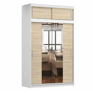 Šatní skříň Taves 01 (150 cm), Bílá / Dub Sonoma se zrcadlem, Osvětlení: Ne