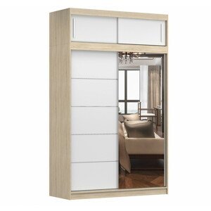 Šatní skříň Taves 05 (150 cm), Dub Sonoma / Bílá se zrcadlem, Osvětlení: Ne