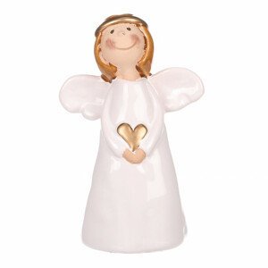 Anděl bílý držící srdce, keramika KEK9450