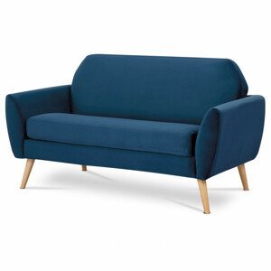 Dvoumístná sedačka, potah modrá sametová matná látka, plastové nohy, dekor buk ASB-014 BLUE