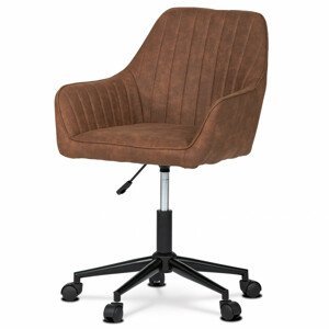 Pracovní židle, potah hnědá vintage látka, výškově nastavitelná, černý kovový kříž KA-J403 BR3