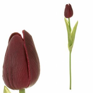 Tulipán mini, barva bordó. Květina umělá pěnová KN5112 BOR, sada 24 ks