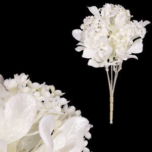 Kytice kvetoucí, barva bílá s glitry. SG6123 WT, sada 4 ks