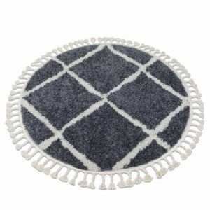 Kulatý koberec BERBER CROSS B5950, šedá-bílá - střapce, Maroko, Shaggy (Velikost: kruh 120 cm)