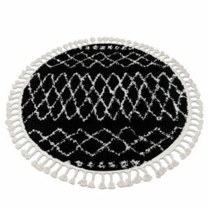 Kulatý koberec BERBER ETHNIC G3802, černo-bílý, střapce, Maroko, Shaggy (Velikost: kruh 160 cm)