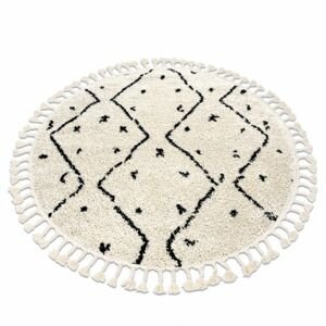 Kulatý koberec BERBER TETUAN B751, krémový - střapce, vzor cik cak, Maroko, Shaggy (Velikost: kruh 120 cm)