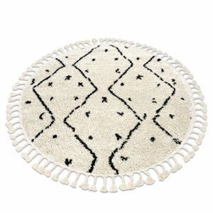 Kulatý koberec BERBER TETUAN B751, krémový - střapce, vzor cik cak, Maroko, Shaggy (Velikost: kruh 160 cm)
