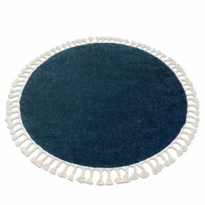 Kulatý koberec BERBER 9000, tmavě-modrý - střapce, Maroko, Shaggy (Velikost: kruh 120 cm)