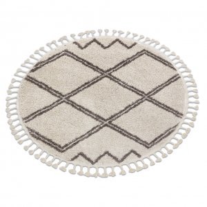 Kulatý koberec BERBER ASILA, krémovo-hnědý - střapce, Maroko, Shaggy (Velikost: kruh 120 cm)