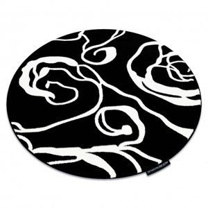 Kulatý koberec HAMPTON Rosa růže, květiny černý (Velikost: kruh 140 cm)