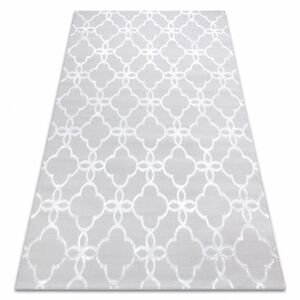 Moderní MEFE koberec  8504 Jetel, Květiny - Strukturální, dvě úrovně rouna šedá / bílá (Velikost: 80x150 cm)