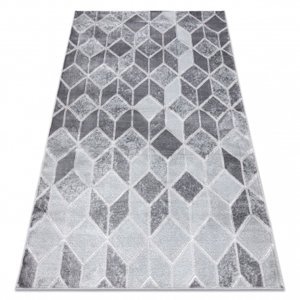 Moderní MEFE koberec B400 vzor kostka, geometrický 3D - Strukturální, dvě úrovně rouna tmavo-šedý (Velikost: 280x370 cm)