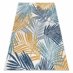 Koberec SISAL COOPER palmové listy, tropický 22258 ecru / tmavě modrá (Velikost: 120x170 cm)