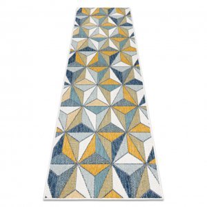 Koberec, běhoun SISAL COOPER Mozaika, Trojúhelníky 22222 ecru / tmavě modrý (Velikost: 60x300 cm)