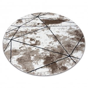 Moderní kulatý koberec COZY Polygons, geometrický,trojúhelníky - Strukturální, dvě úrovně rouna, hnědý (Velikost: kruh 100 cm)