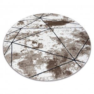 Moderní kulatý koberec COZY Polygons, geometrický,trojúhelníky - Strukturální, dvě úrovně rouna, hnědý (Velikost: kruh 160 cm)