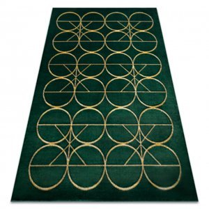 Koberec EMERALD výhradní 1010 glamour, stylový kruhy lahvově zelená / zlato (Velikost: 80x150 cm)