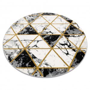Koberec kulatý EMERALD výhradní 1020 glamour, stylový mramor, trojúhelníky černý / zlato (Velikost: kruh 120 cm)