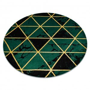 Koberec kulatý EMERALD výhradní 1020 glamour, stylový mramor, trojúhelníky lahvově zelená / zlato (Velikost: kruh 120 cm)
