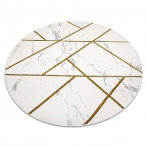 Koberec kulatý EMERALD výhradní 1012 glamour, stylový mramor, geometrický krém / zlato (Velikost: kruh 160 cm)