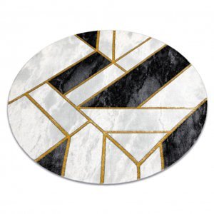 Koberec kulatý EMERALD výhradní 1015 glamour, stylový mramor, geometrický černý / zlato (Velikost: kruh 120 cm)