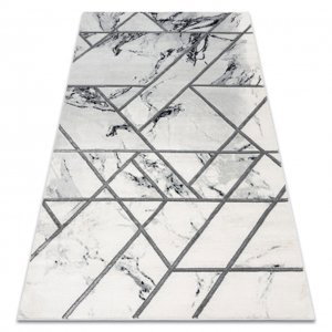 Koberec EMERALD výhradní 0085 glamour, stylový mramor, geometrický bílý / stříbrný  (Velikost: 80x150 cm)