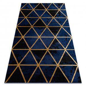 Koberec EMERALD výhradní 1020 glamour, stylový mramor, trojúhelníky tmavě modrý / zlato (Velikost: 80x150 cm)