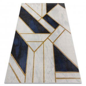 Koberec EMERALD výhradní 1015 glamour, stylový mramor, geometrický tmavě modrý / zlato (Velikost: 80x150 cm)