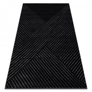 Koberec EMERALD výhradní A0084 glamour, stylový, řádky, geometrický černý / stříbrný  (Velikost: 80x150 cm)
