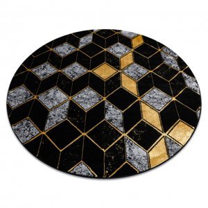 Kulatý koberec GLOSS moderni 400B 86 stylový, glamour, art deco, 3D geometrický černý / zlato (Velikost: kruh 120 cm)