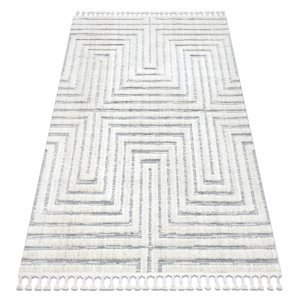 Koberec SEVILLA Z788A, bílá / šedá - střapce, Labyrint-řecký vzor, Berber, Maroko, Shaggy (Velikost: 80x150 cm)