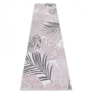 Koberec, běhoun SISAL SION palmové listy, tropický 2837 ploché tkaní ecru / růžový  (Velikost: 70x300 cm)