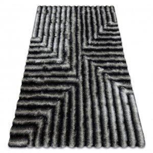 Moderní koberec FLIM 010-B3 shaggy, bludiště - Strukturální černý / šedá (Velikost: 80x150 cm)