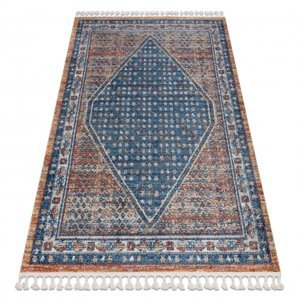 Moderní koberec BELLE BG58A tmavě modrý / béžový - střapce (Velikost: 140x190 cm)