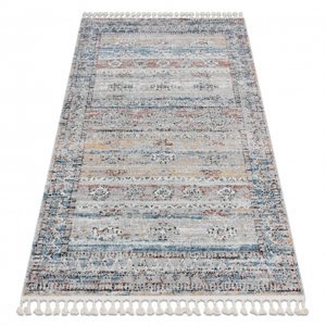 Moderní koberec BELLE BN25A béžový / modrý - střapce (Velikost: 80x150 cm)