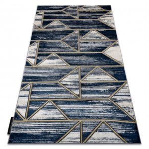 Moderní koberec DE LUXE 462 Geometrický - Strukturální tmavě modrý / zlato (Velikost: 140x190 cm)