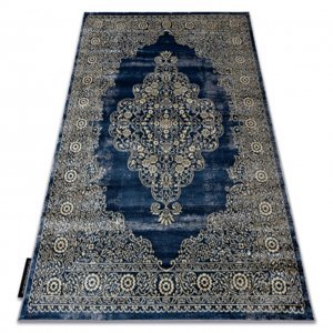 Moderní koberec DE LUXE 474 ornament - Strukturální tmavě modrý / zlato (Velikost: 240x340 cm)