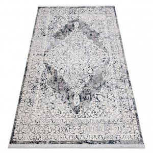 Moderní koberec REBEC 51122A střapce, dvě vrstvy rouna, recyklovatelná bavlna bavlna, krémový, tmavě modrý (Velikost: 280x370 cm)