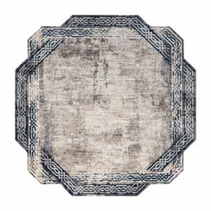 Moderní koberec TINE 75425B Rám, vintage, nepravidelný tvar, šedá, tmavě modrá (Velikost: 195x195 cm)