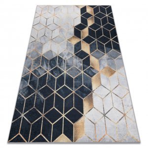 ANDRE mycí kobereček 1171 Krychle, geometrický protiskluz - černý / zlato (Velikost: 80x150 cm)