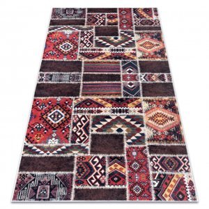 ANDRE mycí kobereček 2305 orientální patchwork protiskluz - bordó / hnědá (Velikost: 160x220 cm)